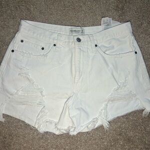 Abercrombie & Fitch White Distressed Jean Shorts